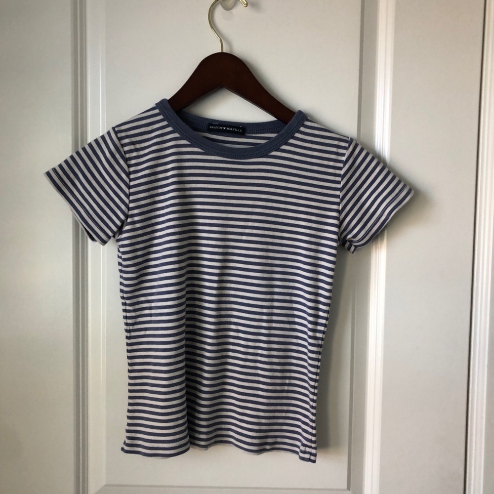 Brandy Melville Blue and White Striped Tee
